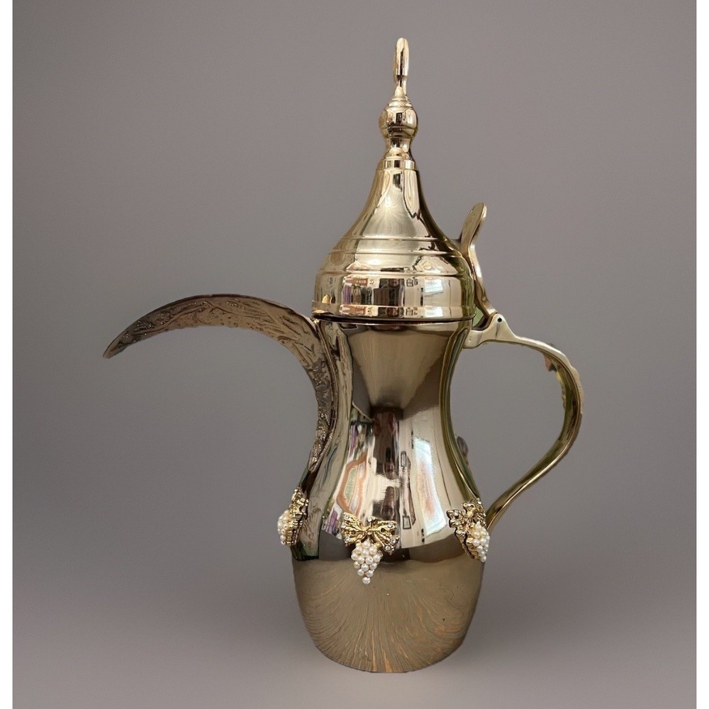Gold Stainless Pitcher With pearl like beads, and Clear Rhinestones Islamic